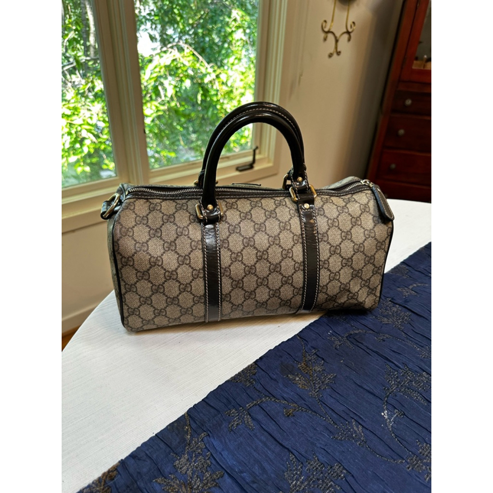 Gucci Brown Coated Canvas & Patent Leather Medium Boston Bag w/ Shoulder Strap - Picture 4 of 16